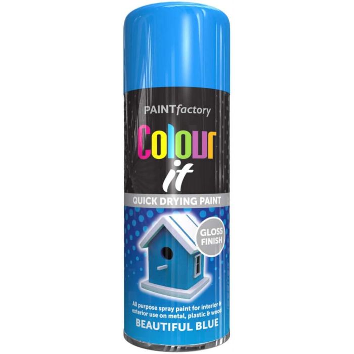 Paint Factory Colour It Quick Drying Spray Blue Gloss Finish 400ml