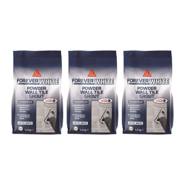 Everbuild Sika Forever White Powder Wall Tile Grout Waterproof 1.2kg - Pack of 3
