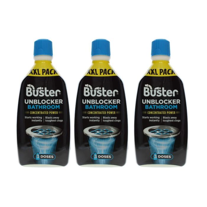 Buster Bathroom Drain Unblocker Clears Blockages Fast 900ml - Pack of 3